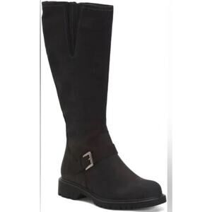 La Canadienne Hyacinth Buckle Boots Black Italian Suede Size 6.5 NWOB Waterproof